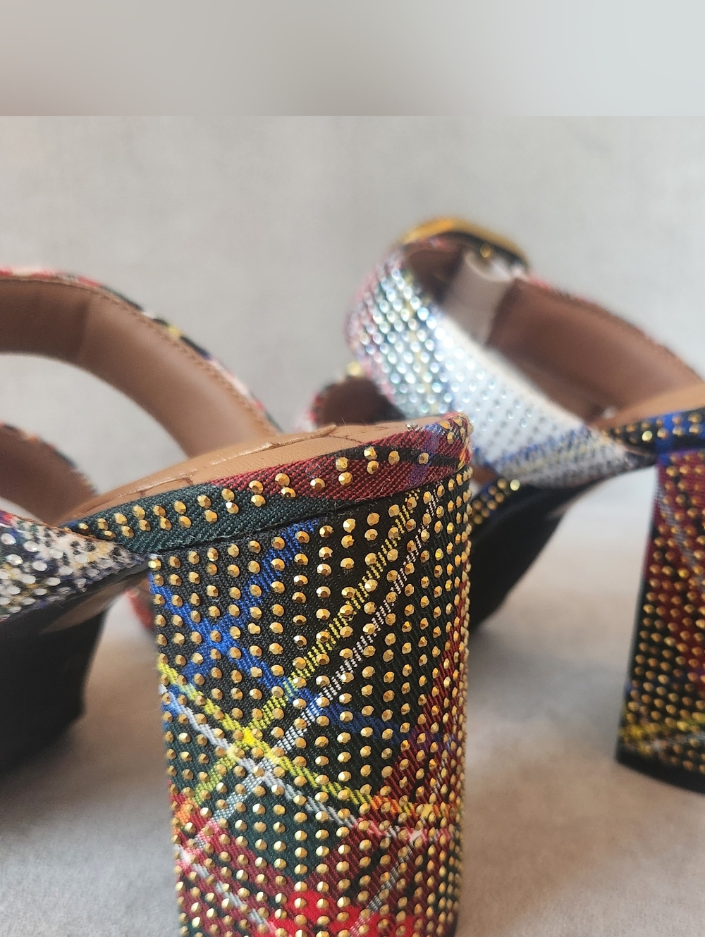 Kurt Geiger Heeled Mules 10 Plaid Mayfair Buckle Chunky Platform Sandal New $245 - Picture 12 of 16